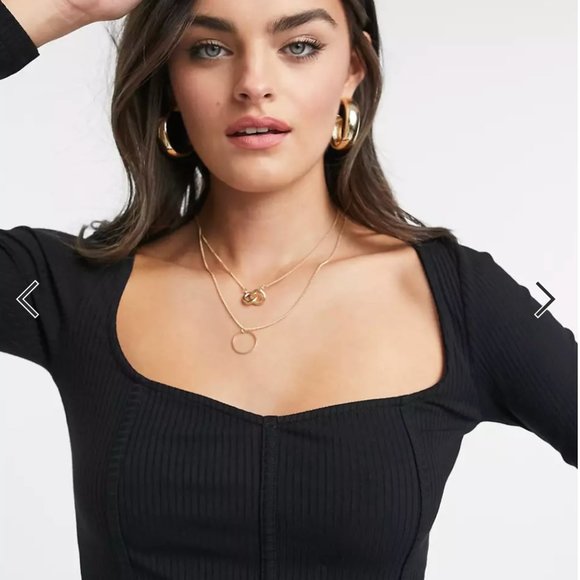 ASOS DESIGN rib fitted corset top with ultra wide neck in black Size US 14 - Picture 7 of 7